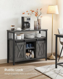 Sideboard, Kitchen Cabinet, Storage Cupboard, With 2 Sliding Barn Doors,  Adjustable Shelves, Stone Grey And Ink Black