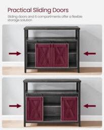 Songmics Sideboard, Kitchen Cabinet, Storage Cupboard, With 2 Sliding Barn Doors,  Adjustable Shelves, Stone Grey And Ink Black - thumbnail 4