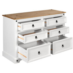 Mews Corona White 6 Drawer Chest Of Drawers Sideboard Low 3+3 Solid Pine - thumbnail 4
