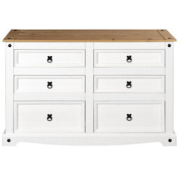 Mews Corona White 6 Drawer Chest Of Drawers Sideboard Low 3+3 Solid Pine - thumbnail 5