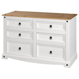 Mews Corona White 6 Drawer Chest Of Drawers Sideboard Low 3+3 Solid Pine - thumbnail 6