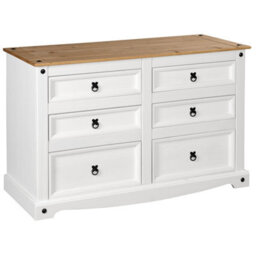 Mews Corona White 6 Drawer Chest Of Drawers Sideboard Low 3+3 Solid Pine - thumbnail 7