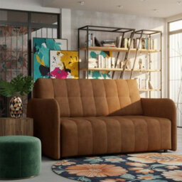 Viva Grand Iii Upholstered Sofa Bed With Sleeping Function Storage Compartment Wooden Legs Living Room 145Cm Brown