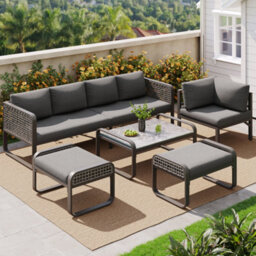 Matteo Deluxe Rattan Garden Lounge Set For 6-7 People With Adjustable Legs And Cushions, Grey - thumbnail 2