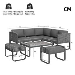 Matteo Deluxe Rattan Garden Lounge Set For 6-7 People With Adjustable Legs And Cushions, Grey - thumbnail 6
