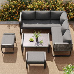 Matteo Deluxe Rattan Garden Lounge Set For 6-7 People With Adjustable Legs And Cushions, Grey - thumbnail 5