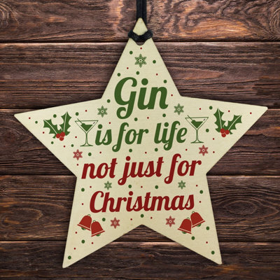 Red Ocean Funny Gin Novelty Christmas Gift Tree Bauble Decoration Wooden Star Secret Santa Gifts - image 1