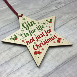 Red Ocean Funny Gin Novelty Christmas Gift Tree Bauble Decoration Wooden Star Secret Santa Gifts - thumbnail 3