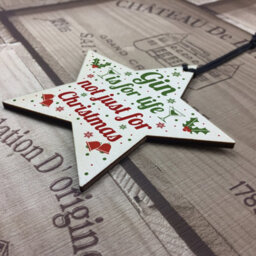 Red Ocean Funny Gin Novelty Christmas Gift Tree Bauble Decoration Wooden Star Secret Santa Gifts - thumbnail 4