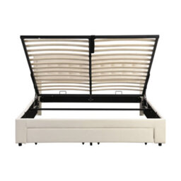 Matteo Luxurious King Size Upholstered Bed With Large Storage And Headboard, Velvet Fabric, Cream - thumbnail 7