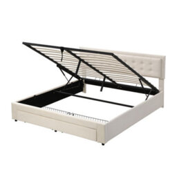 Matteo Luxurious King Size Upholstered Bed With Large Storage And Headboard, Velvet Fabric, Cream - thumbnail 6