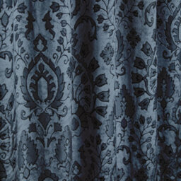 Curtina Trinity Velvet Ornamental Floral Pair Of Blue Pencil Pleat Curtains - thumbnail 4