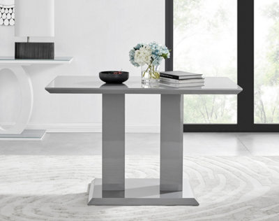 Furniturebox Imperia Grey High Gloss 4 Seater Dining Table With Structural 2 Plinth Column Legs Perfect For Modern Minimalist Dining Rooms - image 1
