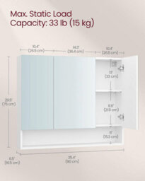 Songmics Wide Wall Storage Cabinet, Bathroom Mirrored Storage Unit With Adjustable Shelves And Open Shelf, Cloud White - thumbnail 2