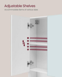 Songmics Wide Wall Storage Cabinet, Bathroom Mirrored Storage Unit With Adjustable Shelves And Open Shelf, Cloud White - thumbnail 5