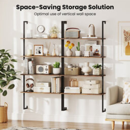 Gainoom 4-Tier Wall-Mounted Bookshelf Industrial Floating Storage Display Shelves Wall-Mounted Ladder Wooden Bookcase - thumbnail 8