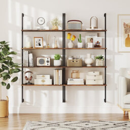 Gainoom 4-Tier Wall-Mounted Bookshelf Industrial Floating Storage Display Shelves Wall-Mounted Ladder Wooden Bookcase - thumbnail 5
