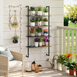 Gainoom 4-Tier Wall-Mounted Bookshelf Industrial Floating Storage Display Shelves Wall-Mounted Ladder Wooden Bookcase - thumbnail 4
