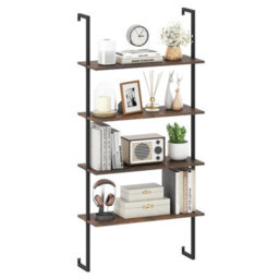 Gainoom 4-Tier Wall-Mounted Bookshelf Industrial Floating Storage Display Shelves Wall-Mounted Ladder Wooden Bookcase - thumbnail 1