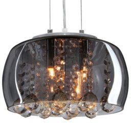 Long Life Lamps Company Modern Ceiling Crystal Droplet Pendant Light Smoked Grey Glasslamp Shade Drum H3010