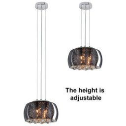 Long Life Lamps Company Modern Ceiling Crystal Droplet Pendant Light Smoked Grey Glasslamp Shade Drum H3010 - thumbnail 4