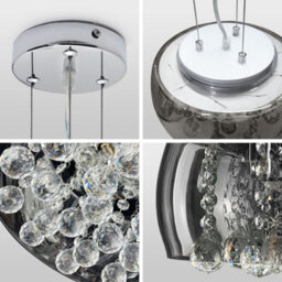 Long Life Lamps Company Modern Ceiling Crystal Droplet Pendant Light Smoked Grey Glasslamp Shade Drum H3010 - thumbnail 5