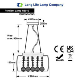 Long Life Lamps Company Modern Ceiling Crystal Droplet Pendant Light Smoked Grey Glasslamp Shade Drum H3010 - thumbnail 2