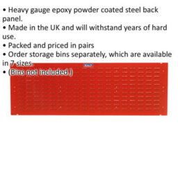 2 Pack Red Louvre Wall Mounted Storage Bin Panels - 1500 X 500mm Heavy Duty - thumbnail 2