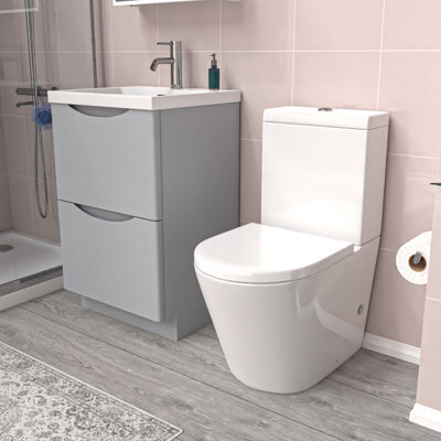 Nes Home Matte Grey 500mm Basin Vanity Unit And Rimless Close Coupled Toilet - image 1