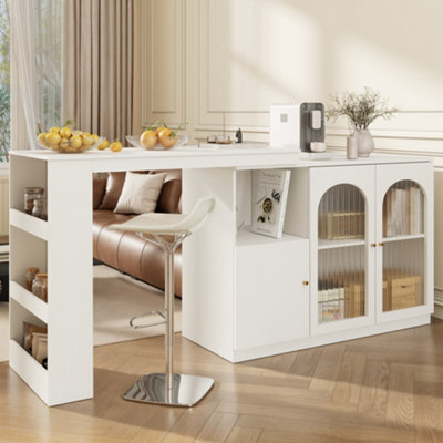 Matteo Modern White 360 Rotating Dining & Bar Storage Cabinet With Glass Doors - image 1