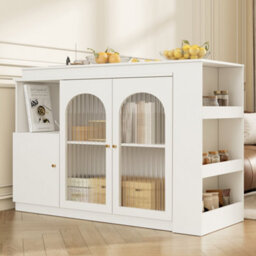 Matteo Modern White 360 Rotating Dining & Bar Storage Cabinet With Glass Doors - thumbnail 3