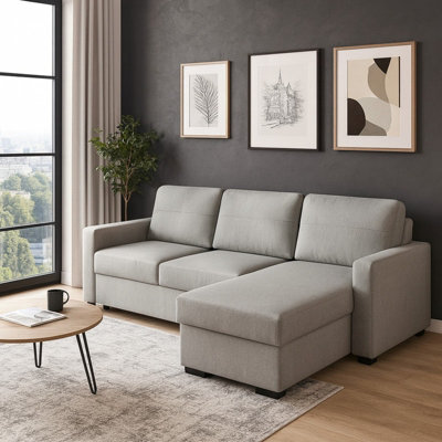 Tokio D Corner Sofa Bed With Storage Modern Reversible Design Comfortable Living Room Furniture Light Grey - image 1