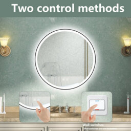 AVER-GROWTH 60Cm Round Illuminated Led Bathroom Mirror With Lights 3 Colour Modes Black Frame Demister Pad Anti-Fog Dimmable Touch/wall Switch - thumbnail 6