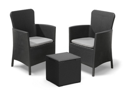 Keter Miami 2 Seater Balcony Bistro Set & Storage Coffee Table Chairs Graphite - image 1