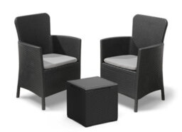 Keter Miami 2 Seater Balcony Bistro Set & Storage Coffee Table Chairs Graphite - thumbnail 1