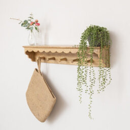 Melody Maison Natural Mango Wood Scalloped Edge Coat Peg Rail Hooks With Shelf - 80Cm - thumbnail 4