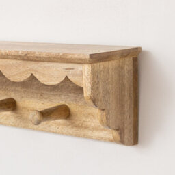 Melody Maison Natural Mango Wood Scalloped Edge Coat Peg Rail Hooks With Shelf - 80Cm - thumbnail 3