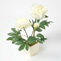 Homescapes Artificial Cream Handcrafted Peonies In Decorative Cream Pot, 48 Cm - thumbnail 1