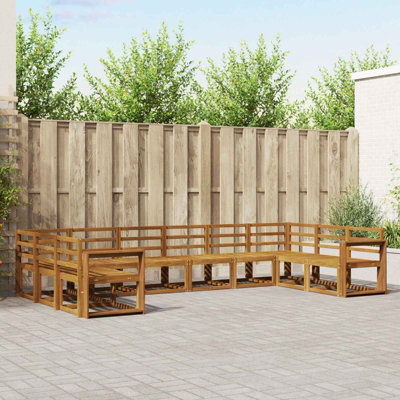 Walplus Outdoor Sofa Set 10 Pcs Natural Solid Acacia Wood