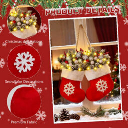 Amorly Twinkling Christmas Stocking Wreath, Artificial Garland Wreath With Led Lights For Front Door Xmas Home Decoration - thumbnail 7