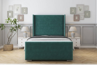 "Sloomy Devonshire Emerald Plush Bed Frame With 50""  Upholstered Wingback Headboard 3' Single" - image 1