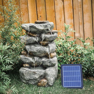 Living And Home Waterfall Solar-Powered Outdoor Led Resin Fountain Water Feature 49 Cm H - image 1