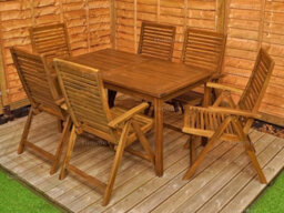 Outdoor Teak 7 Piece Dining Set With 6 Reclining Chairs And Rectangular Table - Easy, Quick Assembly - thumbnail 2