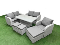 Fimous High Back Poly Rattan Garden Furniture Set Reclining Chair Loveseat Sofa Indoor Outdoor Set 3 Stools Light Grey - thumbnail 2