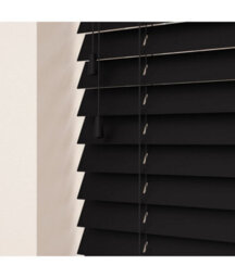 50mm Slat Black Real Wood Venetian Blind With Strings 120Cm Drop 145Cm Wide