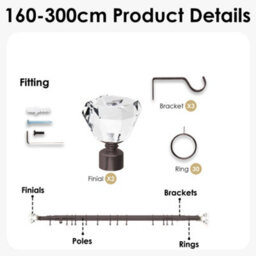 Oxford Homeware Satin Black Nickel Effect Extendable Curtain Pole With Metal Crystal Finials, (L)1600mm-3000mm (Dia) 28mm - thumbnail 4