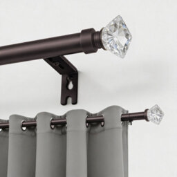 Oxford Homeware Satin Black Nickel Effect Extendable Curtain Pole With Metal Crystal Finials, (L)1600mm-3000mm (Dia) 28mm
