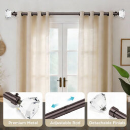 Oxford Homeware Satin Black Nickel Effect Extendable Curtain Pole With Metal Crystal Finials, (L)1600mm-3000mm (Dia) 28mm - thumbnail 2