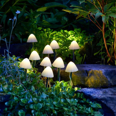 Smart Solar White Mushroom Solar-Powered 1Lm Integrated Led Outdoor Stake Light, Pack Of 10 - image 1