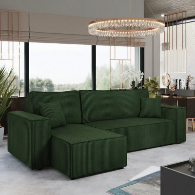 Karl Sofa Bed With Sleeping Function And Bedding Storage Chipboard Frame Wave Springs 244X145X83 Cm Universal Side Green - image 1